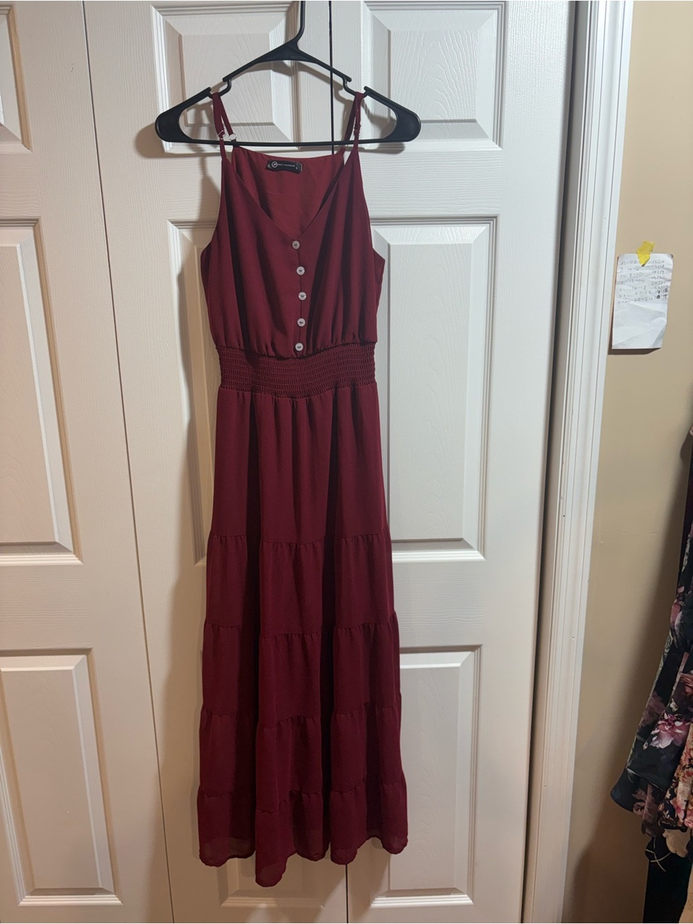 Womens V-Neck Tiered Maxi Dress in Burgundy Cottagecore Romantic Summer ready - Picture 2 of 5